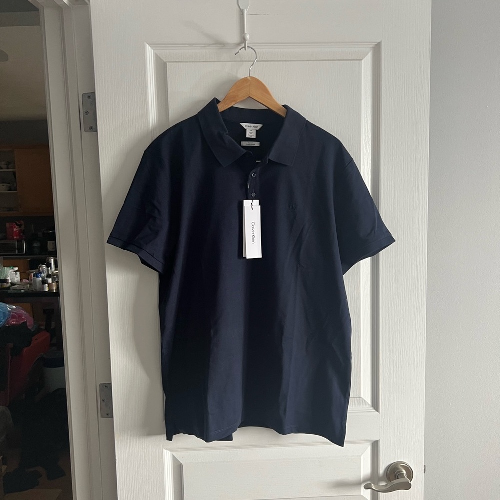 Lot of 2 Calvin Klein Men's Polo Shirts Navy and Khaki NWT size L